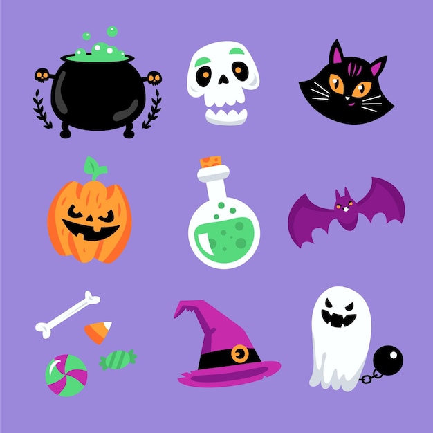 無料ベクター フラットハロウィン要素コレクション