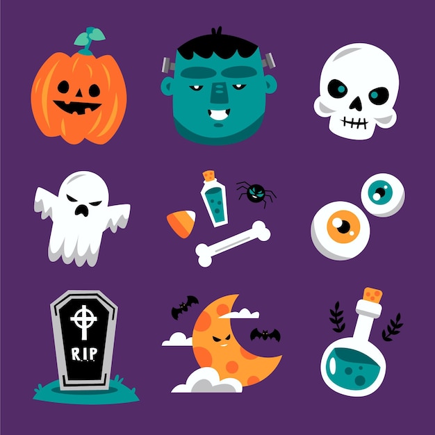 Flat halloween elements collection