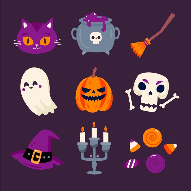 フラットハロウィン要素コレクション