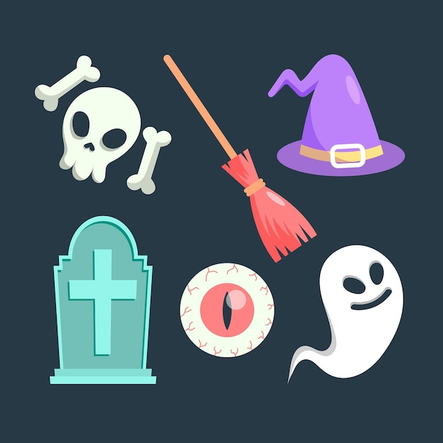 Free vector flat halloween elements collection