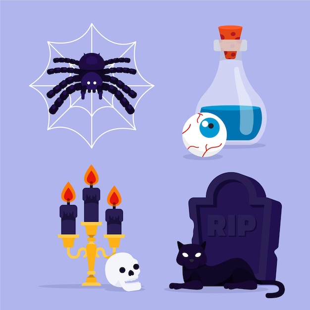 Flat halloween elements collection