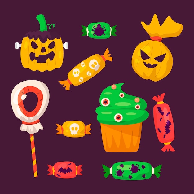 Free vector flat halloween elements collection