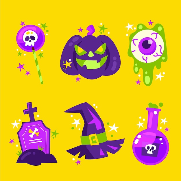 Flat halloween elements collection