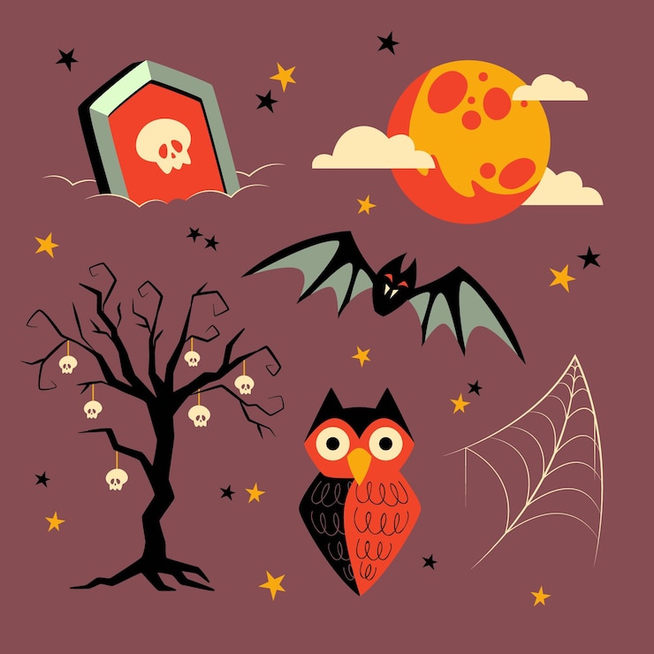 Free Vector flat halloween elements collection