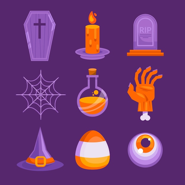 Free vector flat halloween elements collection