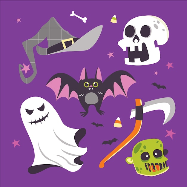 Free vector flat halloween elements collection