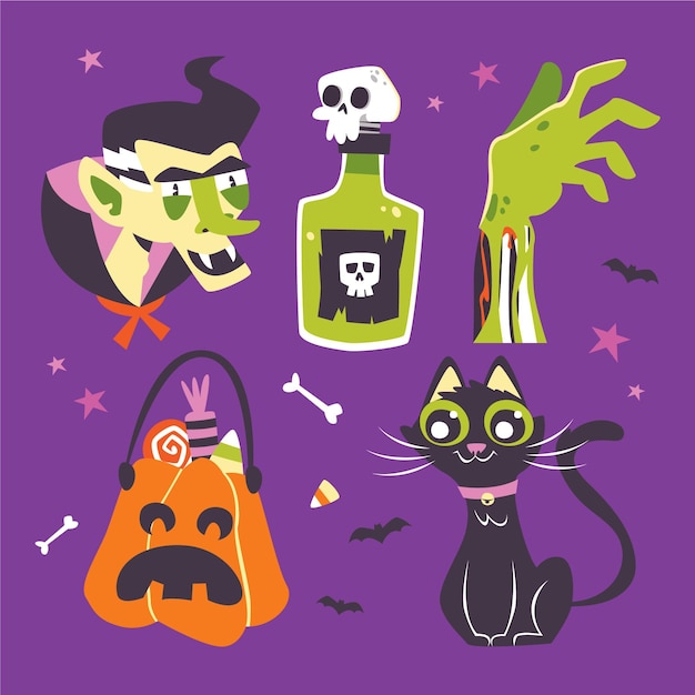 Free vector flat halloween elements collection