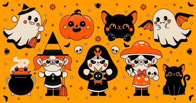 Flat halloween elements collection