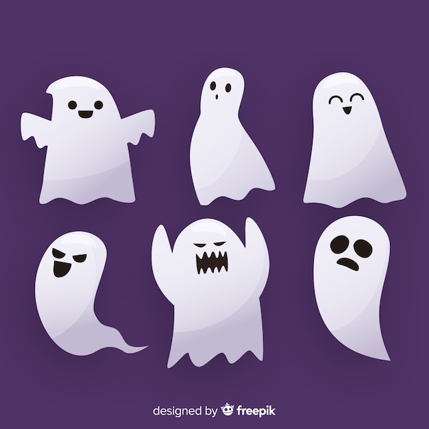 Flat halloween face expression ghost collection