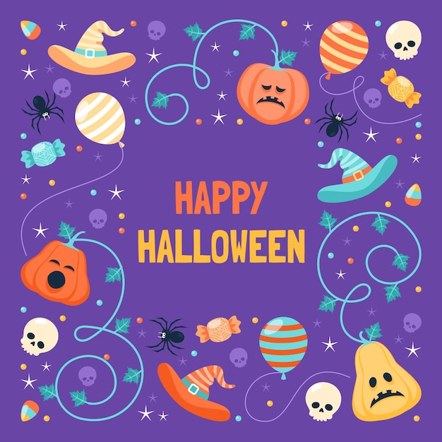 Flat halloween frame template