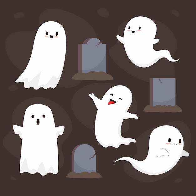 無料ベクター フラットハロウィンゴーストコレクション