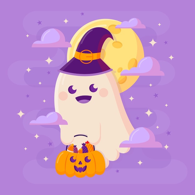 無料ベクター フラットハロウィンゴーストイラスト