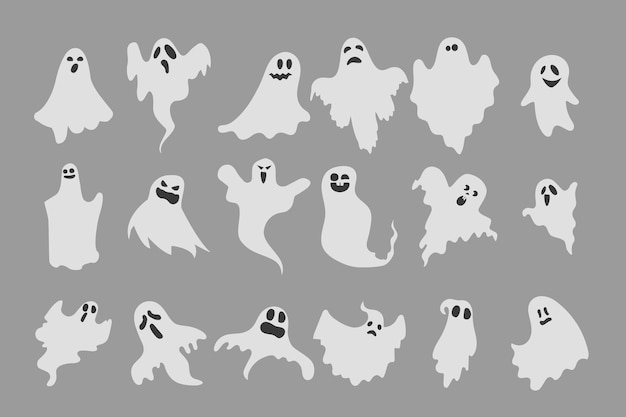 Бесплатное векторное изображение Плоская коллекция призраков хэллоуина
