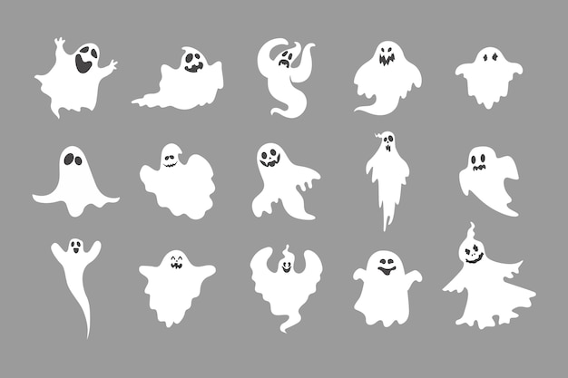Flat halloween ghosts collection