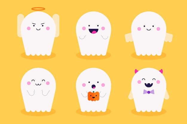 Flat halloween ghosts collection