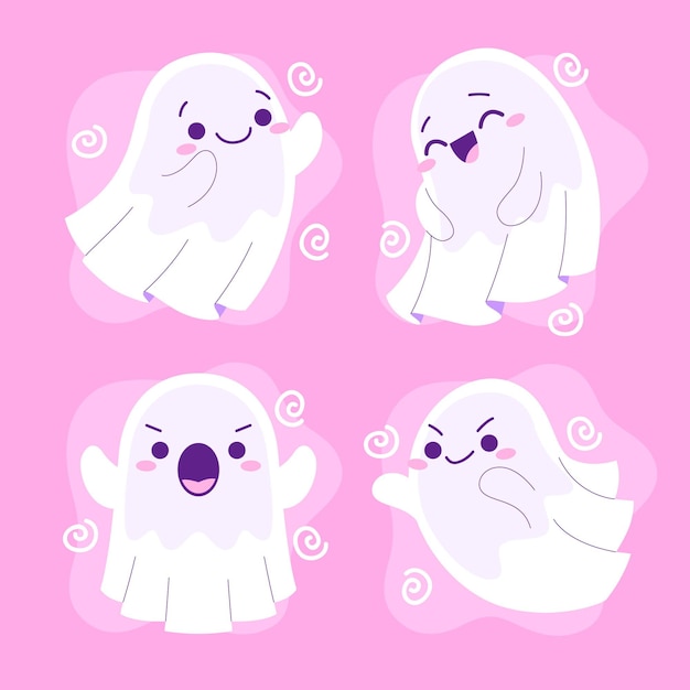 cute halloween ghost background Free vector flat halloween ghosts collection