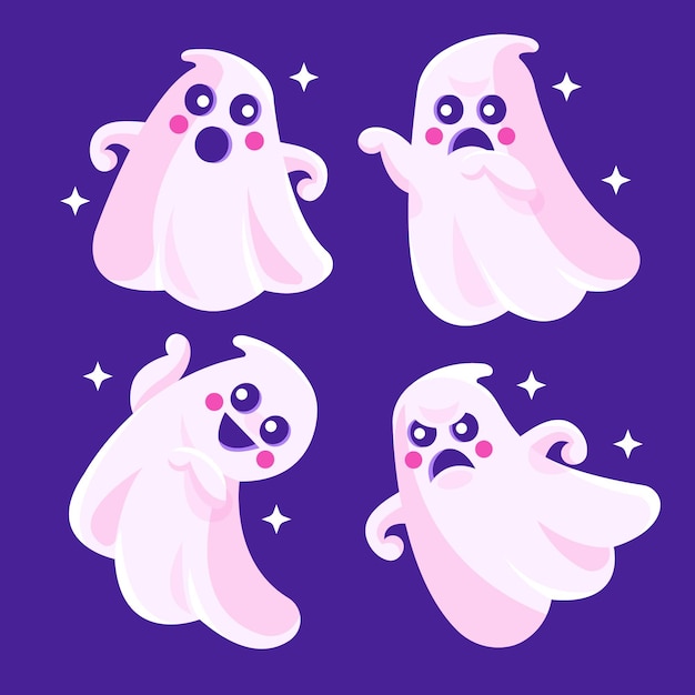 Flat halloween ghosts collection