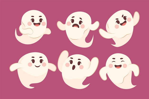 Flat halloween ghosts collection