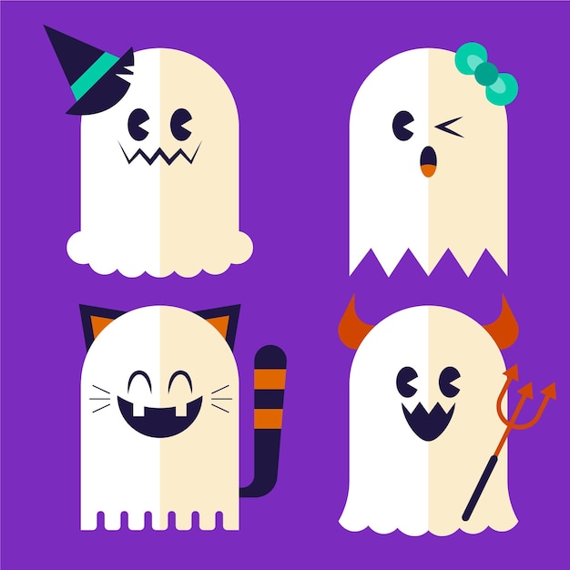 Бесплатное векторное изображение Плоская коллекция призраков хэллоуина