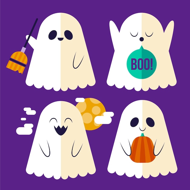 Free vector flat halloween ghosts collection