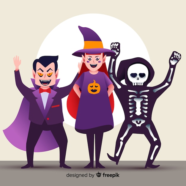 Flat halloween happy character collection