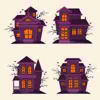 Free vector flat halloween haunted houses collection