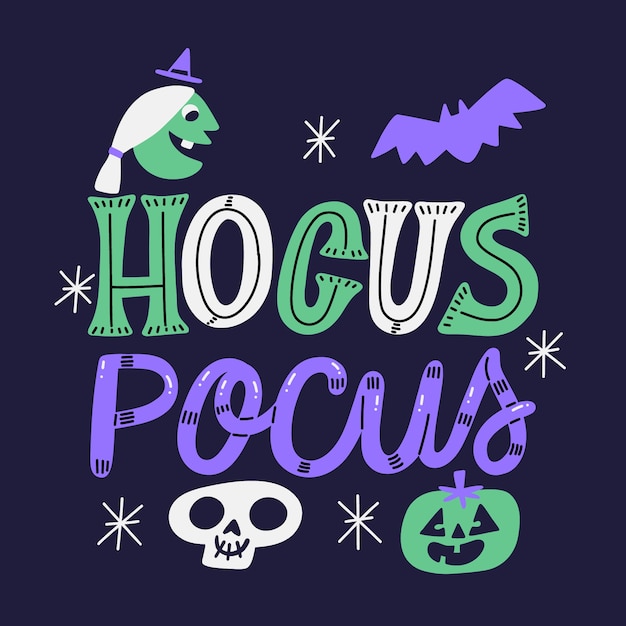 무료 벡터 플랫 할로윈 hocus pocus 레터링