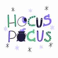 Vettore gratuito iscrizione piatta di halloween hocus pocus