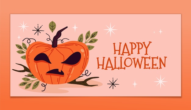 Vettore gratuito modello di banner orizzontale piatto di halloween