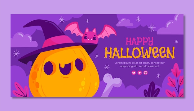 Vettore gratuito modello di banner orizzontale piatto di halloween