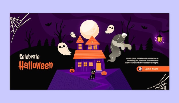 Vettore gratuito modello di banner orizzontale piatto di halloween