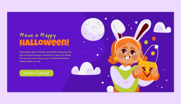 Vettore gratuito modello di banner orizzontale piatto di halloween