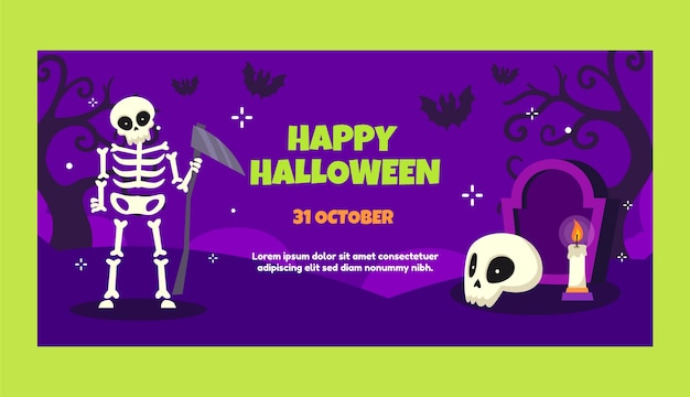 Vettore gratuito modello di banner orizzontale piatto di halloween