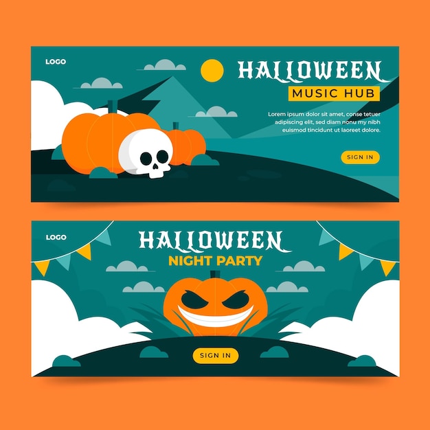 Set di banner orizzontali piatti di halloween