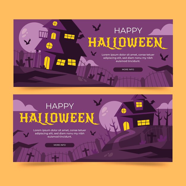 Flat halloween horizontal banners set