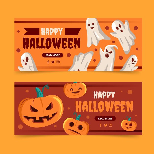 Flat halloween horizontal banners set