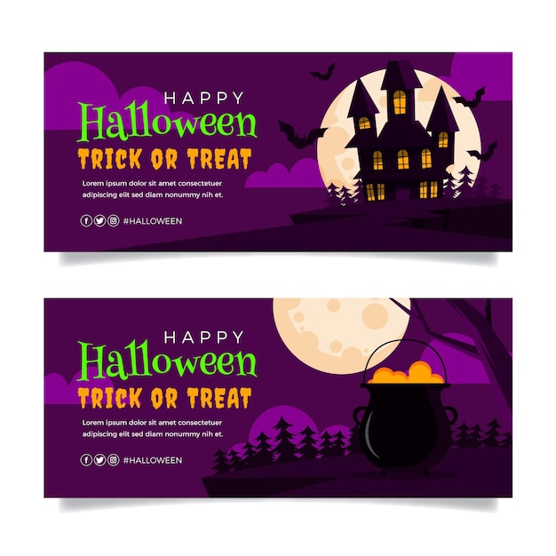 Free vector flat halloween horizontal banners set