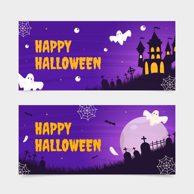 Flat halloween horizontal banners set
