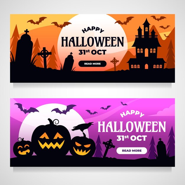 Flat halloween horizontal banners set