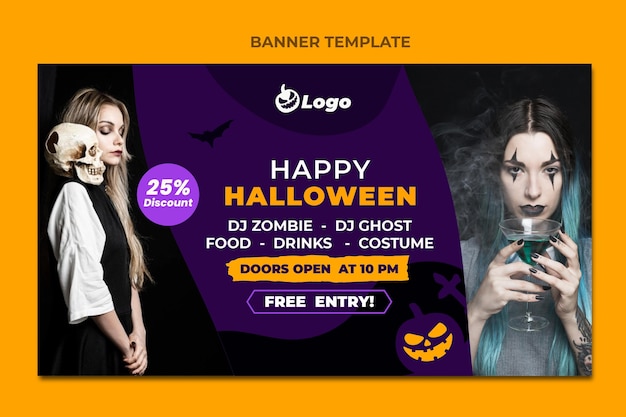 Flat halloween horizontal sale banner