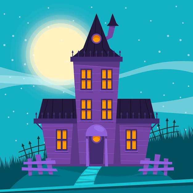 Vettore gratuito illustrazione piatta della casa di halloween