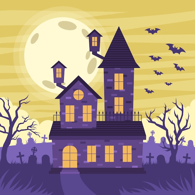 Flat halloween house illustration