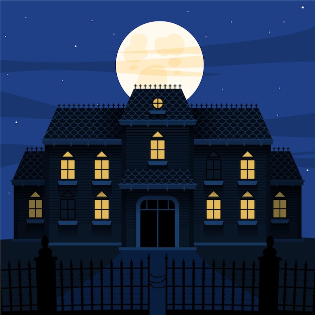 Flat halloween house illustration