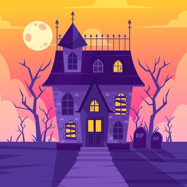 Бесплатное векторное изображение Плоский дом на хэллоуин