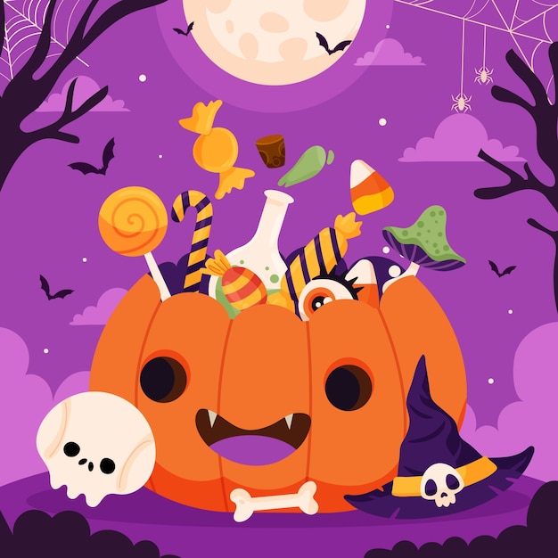 Vettore gratuito illustrazione piatta di halloween