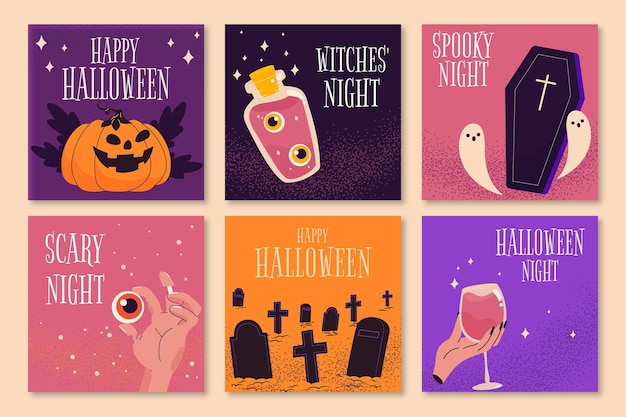 Vettore gratuito collezione di post di instagram di halloween piatto