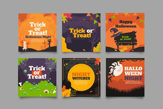 Flat halloween instagram posts collection