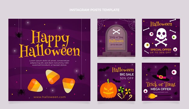 Flat halloween instagram posts collection