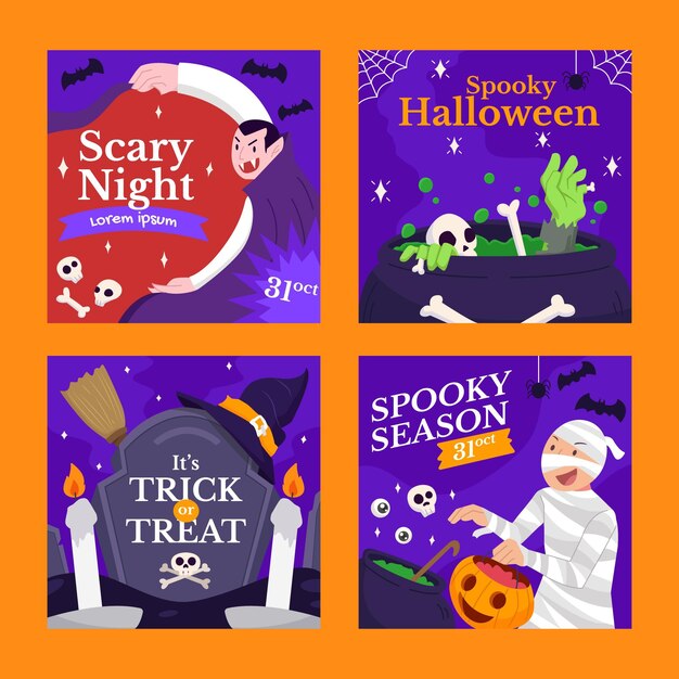 Flat halloween instagram posts collection