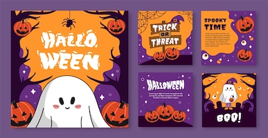 Flat halloween instagram posts collection